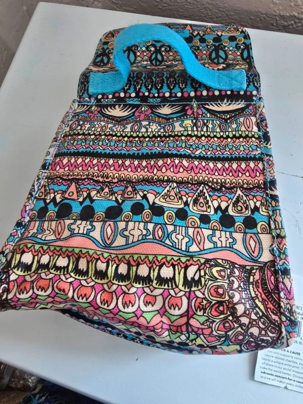 NWT Sakroots Artist Circle Insulated Lunch Tote Bag - One World Print/Aqua OW
